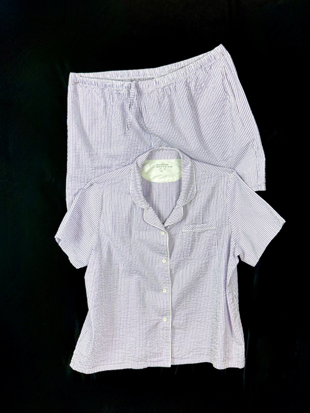 Vermont Country Store Seersucker Pajama Set XLP Lavender Purple Stripes 2 pc PJs